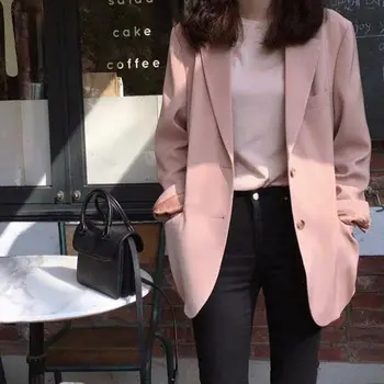 

C 2020 Autumn Casual Versatile Elegant Vintage Pink Slimming Loose Small Suit Suit Coat Female
