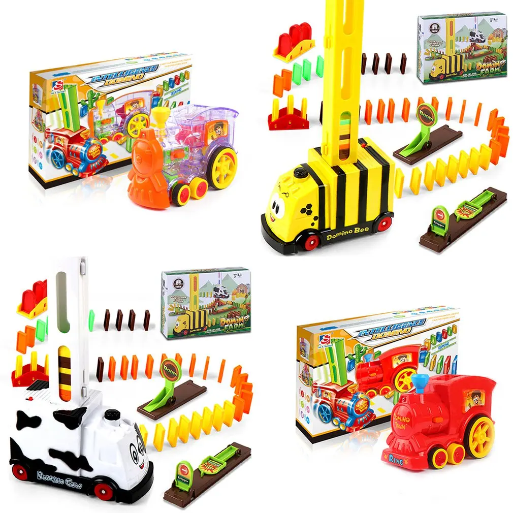 

Children'S Puzzle Domino Electric Train Domino Car With Sound And Light Automatic Licensing Electric Car