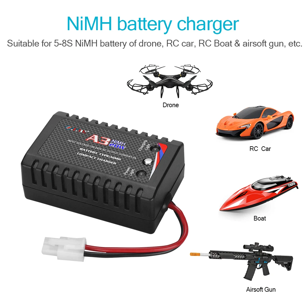 

A3 20W Compact Charger with Tamiya Plug for RC Car Boat 5-8s NiMH Battery