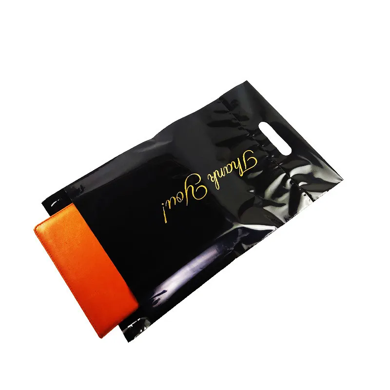 100Pcs 감사합니다 플라스틱 봉투 셀프 씰링 택배 가방 핸들 밝은 블랙 폴 리 메일러 익스프레스 배송 메일 링 가방