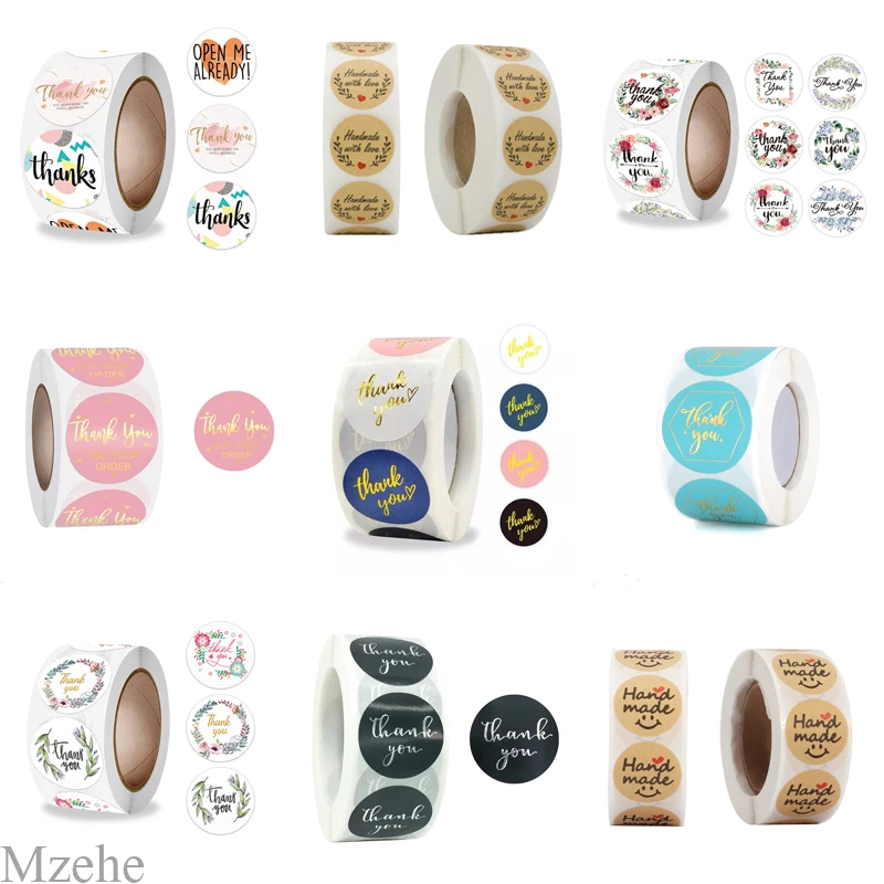 50-500pcs 1inch kraft paper Handmade Stickers Gift Sealing Sticker Festival Birthday Party Decorations Labels Thank you Stickers