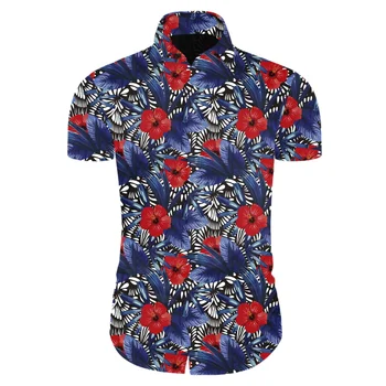 

Summer Beach Style Shorts 3D Print Red Flowers Mens Short Sleeve Shirts Casual Fashion Men Shirts Polyester EU Size