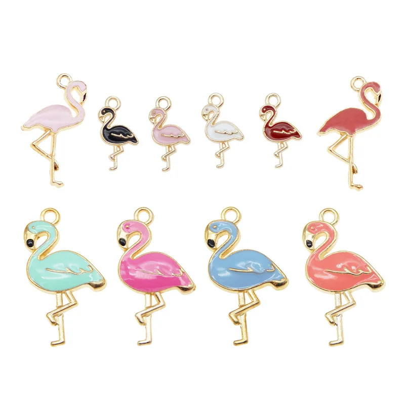 10pcs/pack Mix Flamingo floating Animals Pendants Alloy Enamel Charms DIY Earrings Jewelry Making Cute keychain earrings crafts