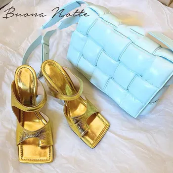 

ins net red clip toe high-heeled square white sandals women's stiletto leisure wild golden back toe slippers