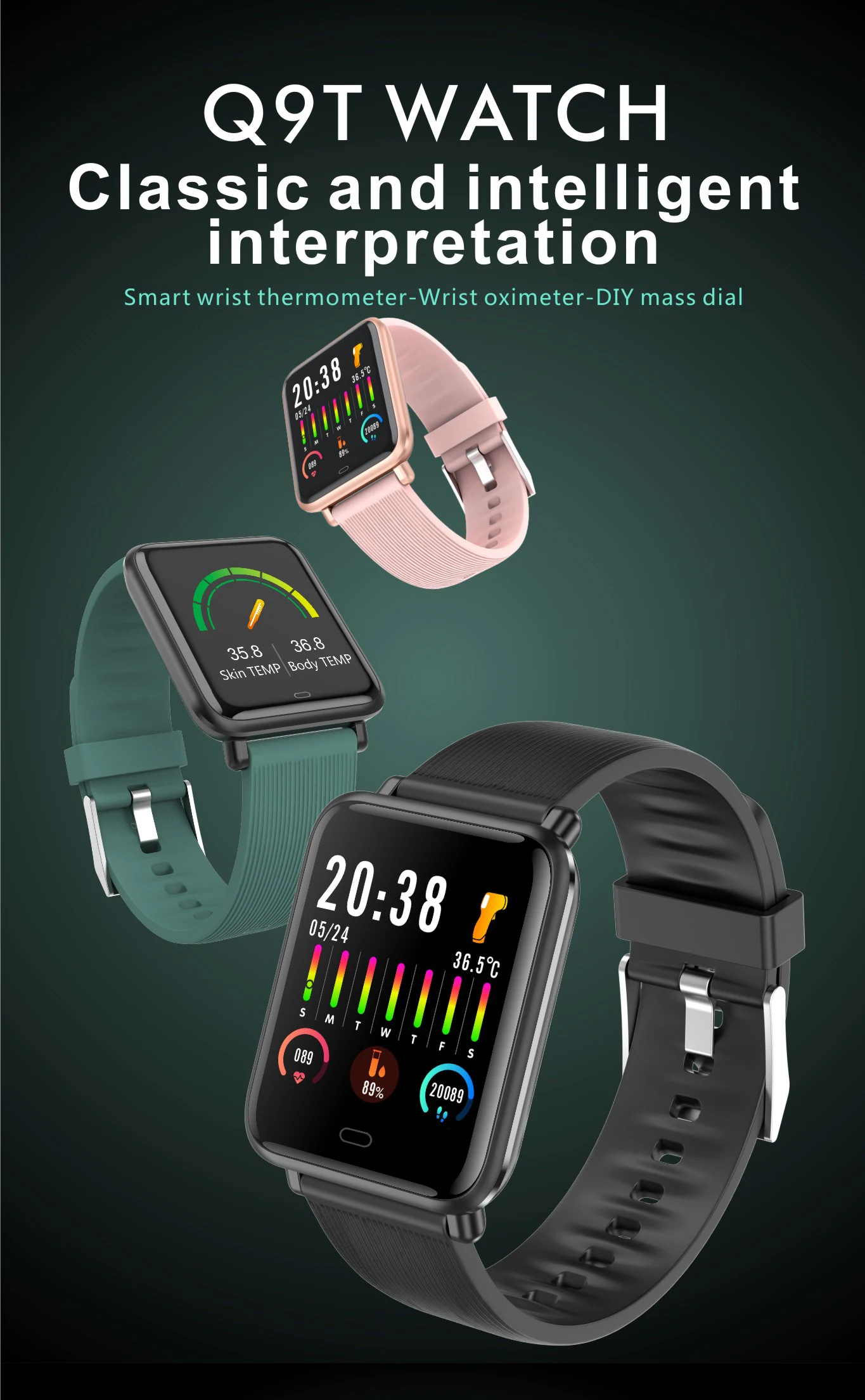 2022 Body temperature,Whole snack rate monitoringBlood oxygen monitoringMultiple sports modes,Caller ID and rejection Smartwatch