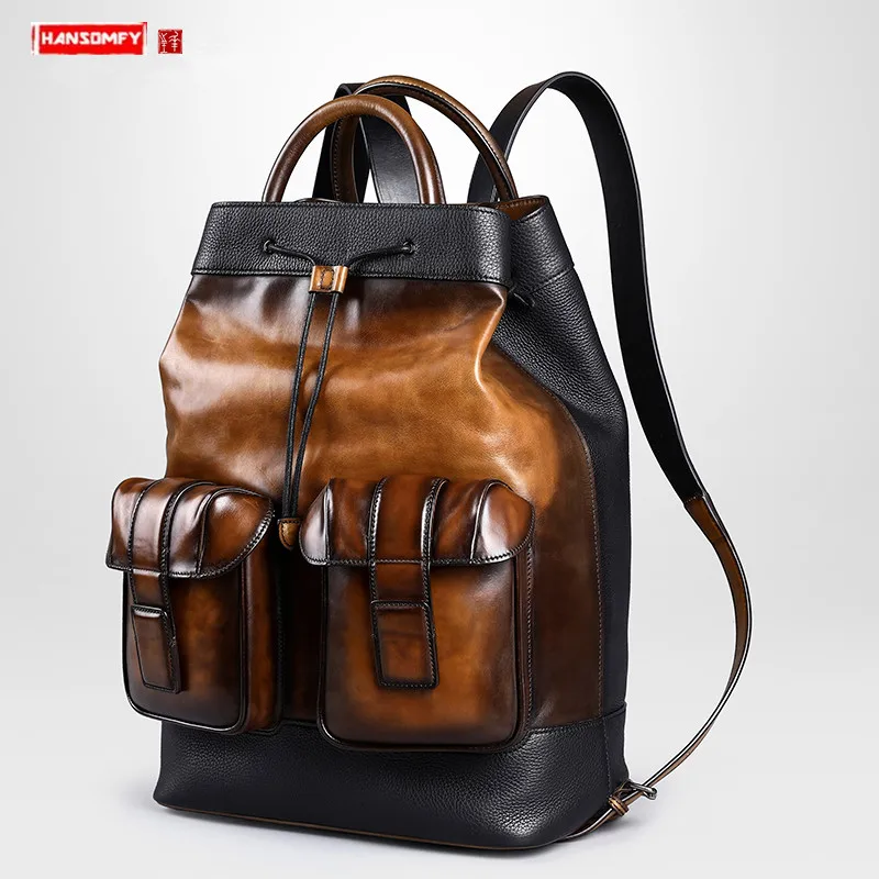 Мужской рюкзак ручной работы из воловьей кожи, большая вместительность, модный тренд, мужская сумка для ноутбука, мужские школьные рюкзаки для путешествий