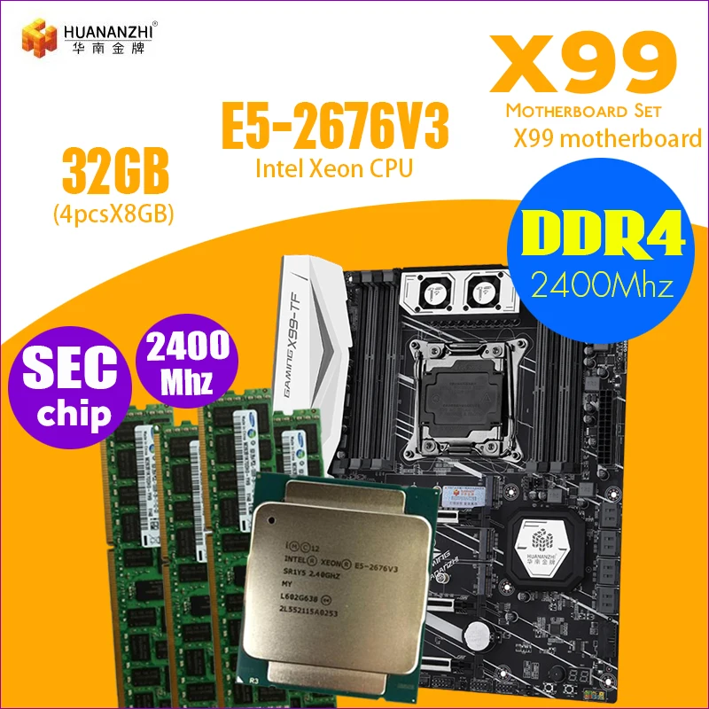 Материнская плата HuananZhi X99 DDR4 и DDR3 LGA2011-3 LGA 2011 Intel Xeon E5 2676 V3 32 ГБ 8 ГБ* 4 шт. 2400 МГц набор материнской платы с памятью