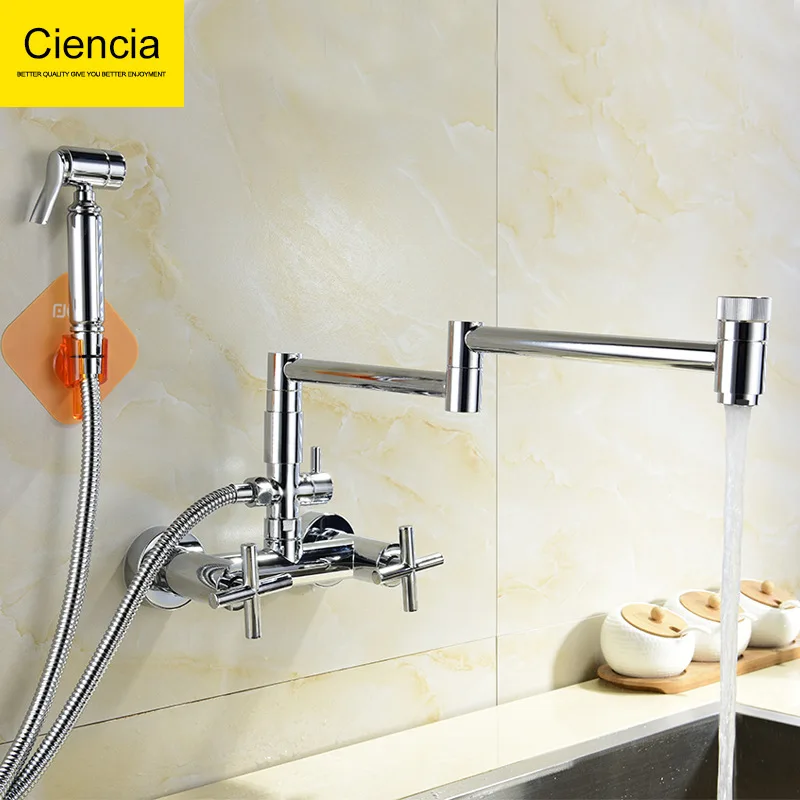 

Wall-in Kitchen Faucet Rotating Cold Kitchen Faucet Folding Biswitch Sink Faucet Spray Gun Set