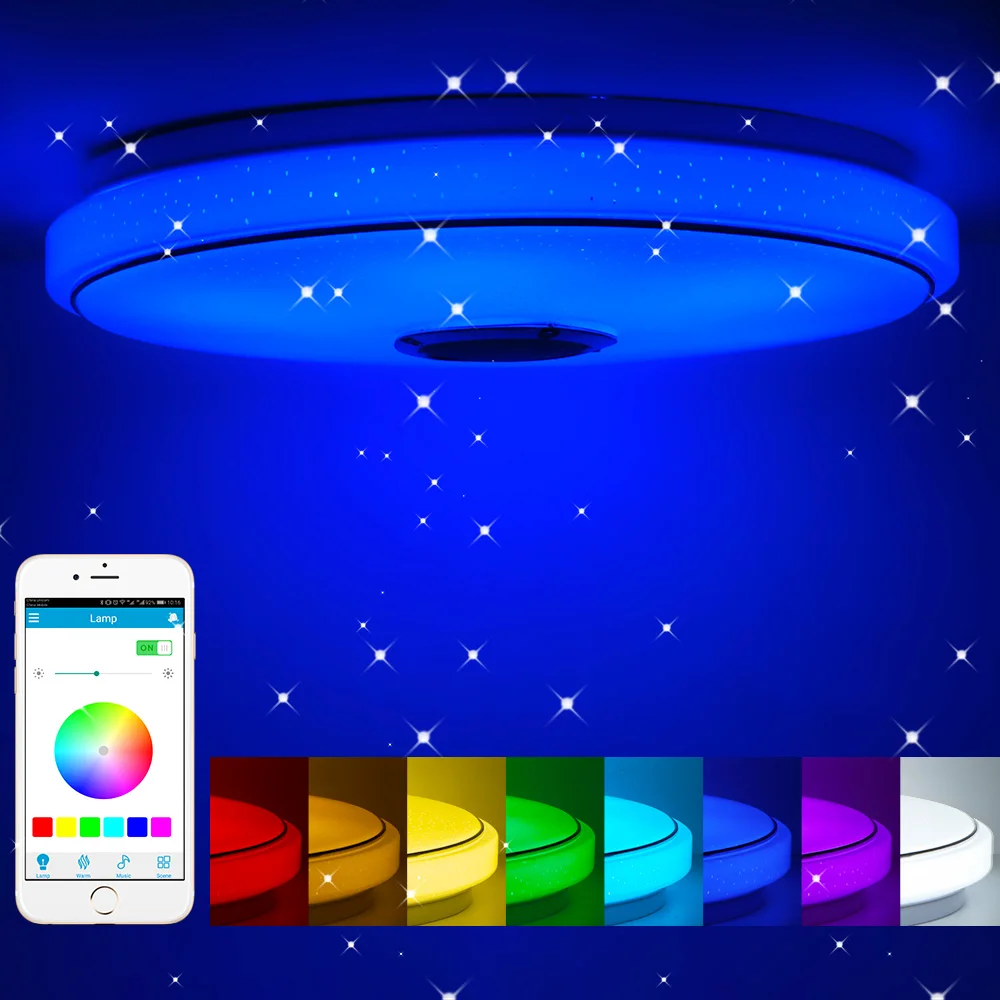 Современный светодиодный светильник со звездами RGB Smart Blutooth Music, потолочный светильник с регулируемой яркостью, 36 Вт, приложение, светильник с дистанционным управлением для гостиной, спальни