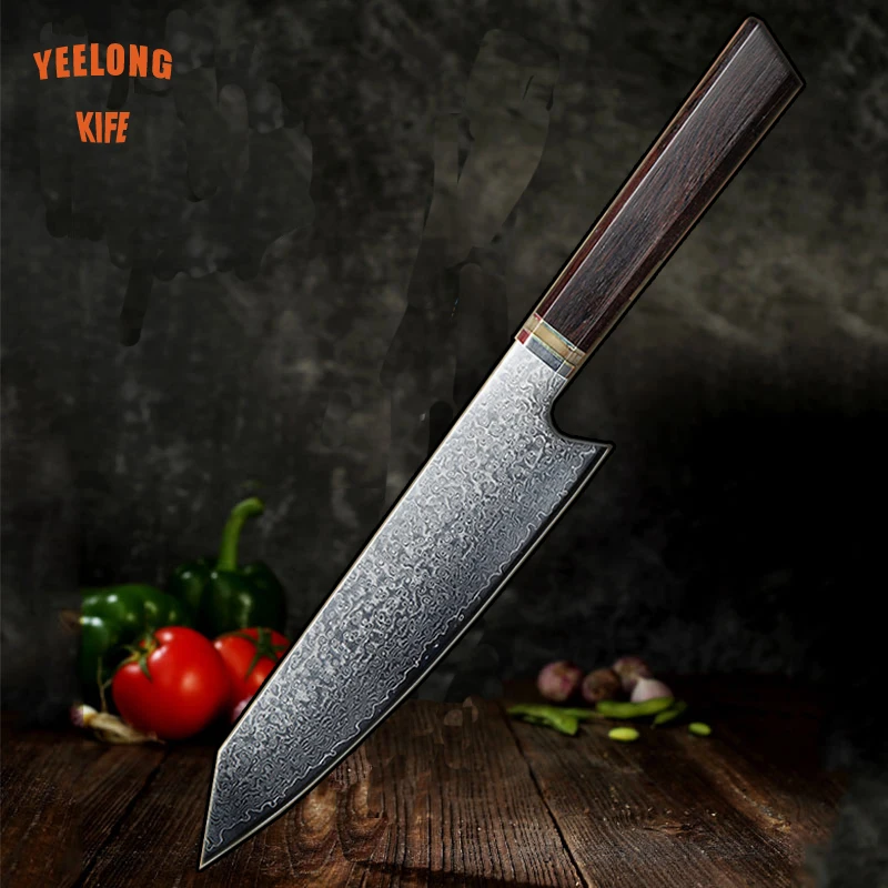 8 дюймов профессиональный нож шеф-повара Дамасская сталь V10 стальное ядро Gyuto, прямая эбеновая деревянная ручка