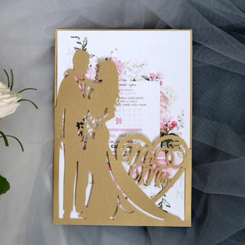  100pcs/set European Style Valentine's Day invitation Card Hollow out Luxury Wedding Greeting Card B - 4.00031E+12