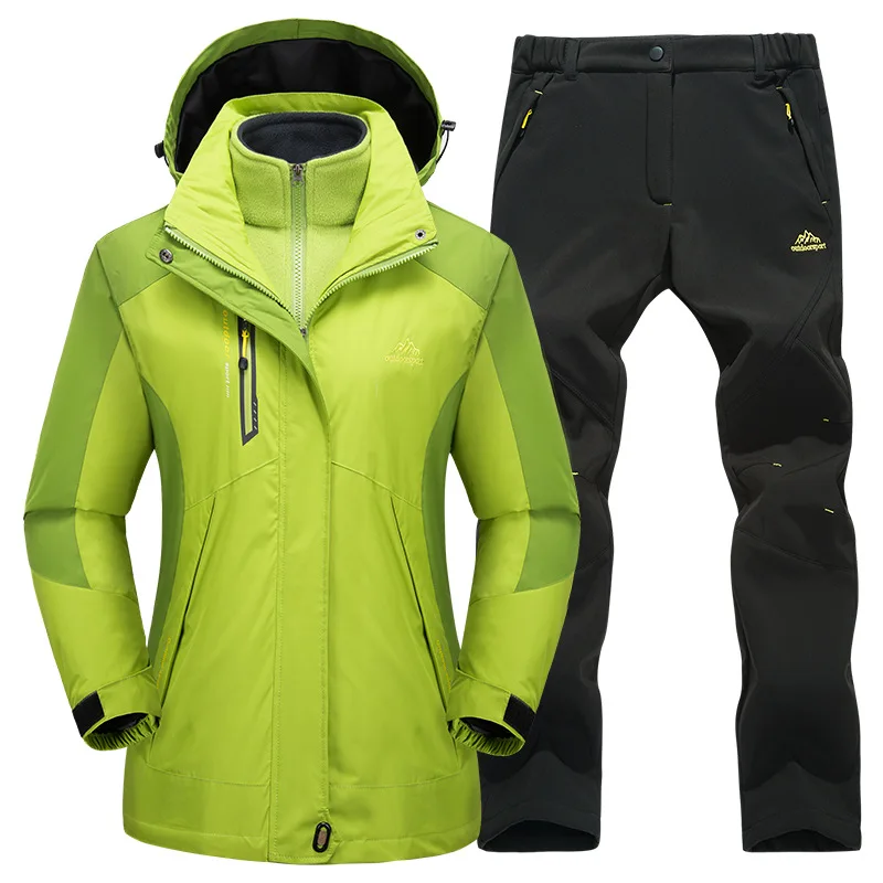 Men Women Winter Waterproof Outdoor Suit Softshell Jackets And Pants Hiking Fishing Climbing 3 In 1 Fleece Jackets Set Plus Size - Цвет: women color 05