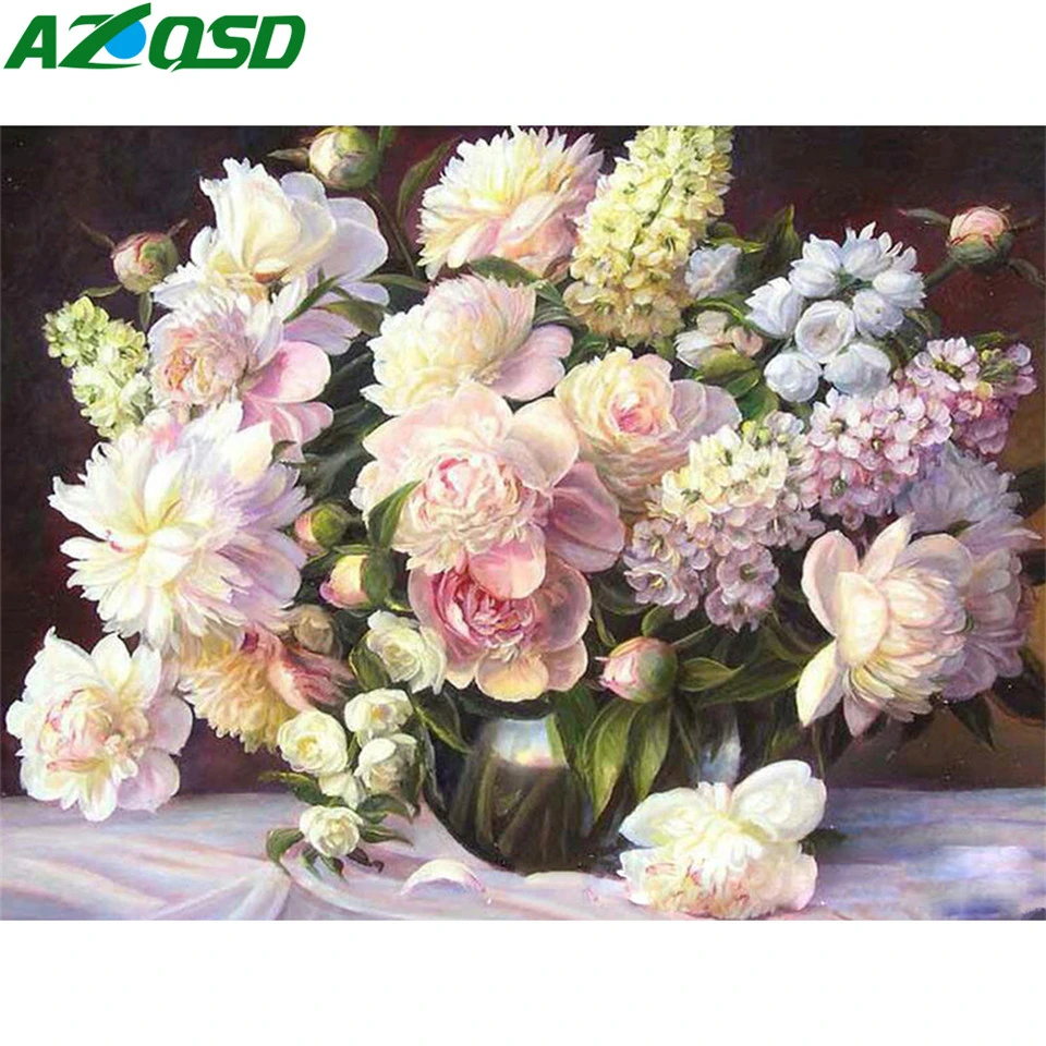 AZQSD Coloring By Numbers Flower Paint By Number Canvas Painting Kits