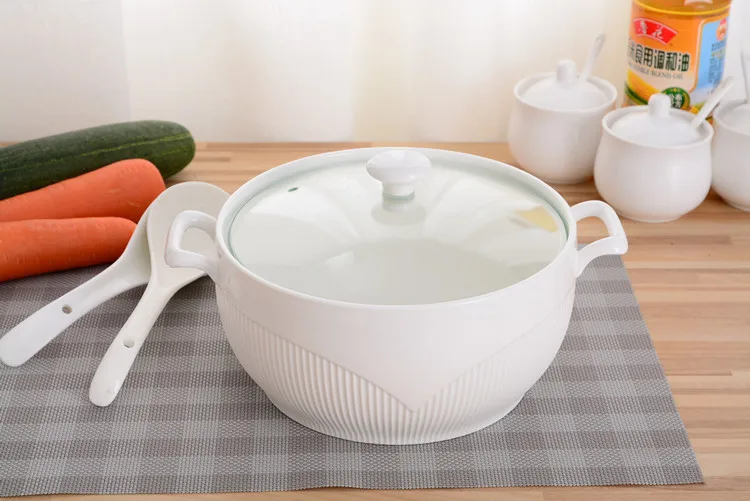 Ceramic Soup Pot White Round Nordic Phnom Penh 2.6L Large Bowl with Lid Cooking Utensils Household Kitchen Supplies Tableware Ceramic Soup Pot White Round Nordic Phnom Penh 2.6L Large Bowl with Lid Cooking Utensils Household Kitchen Supplies Tableware
