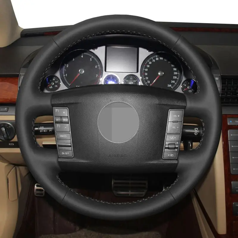 

Для Volkswagen VW Touareg Phaeton 2002 2003 2004 2005 2006-2008 2009 2010 Черный чехол рулевого колеса автомобиля из натуральной кожи