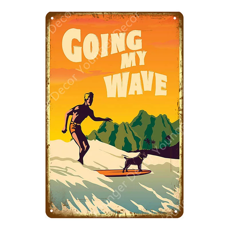 Серфинг Гавайи металлический плакат обнаженный пляж жестяные вывески Винтаж художественное украшение стены кафе бар комната Открытый Декор океан доска YI-140 - Цвет: YD7817AI