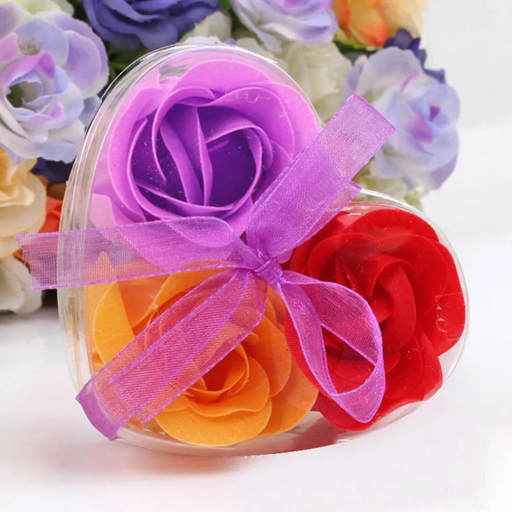 Flower Soap Rose Soap 3Pcs Scented Rose Flower Petal Bath Body Soap Wedding Party Gift Case Christmas Festival Decoration#40