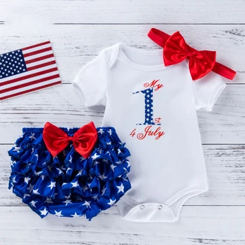 

4th Of July Outfit Pants Romper+Headband+PP Trousers Three-piece Baby Clothes Set Independence Day Toddler Summer Baby Clothing