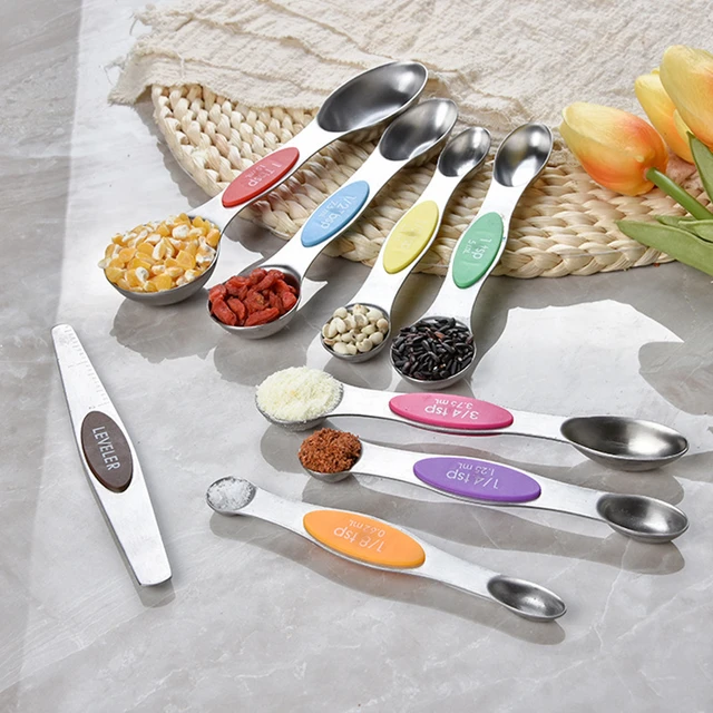 8Pcs/Set Magnetic Measuring Spoons Set With Leveler Stainless Steel Liquid  Ingredients Double Sided Measurement Set For Cooking - AliExpress