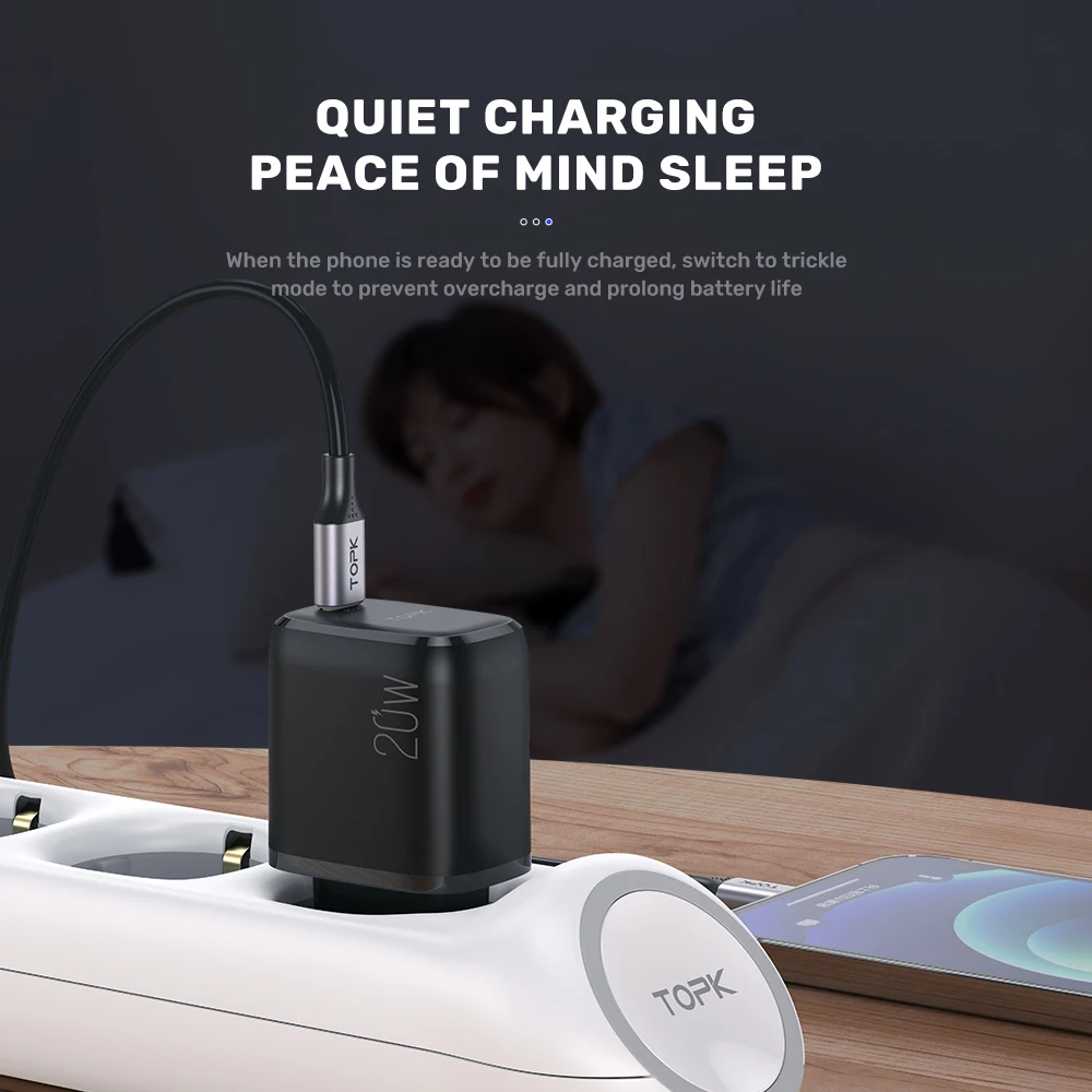 TOPK B210P 20W Quick Charge 3.0 USB Type C PD Charger For iPhone 12 Pro Max Xiaomi USB C Fast Charging Travel Wall Phone Charger