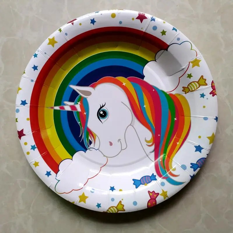 61 pcs с днем рождения Tablecover малыш пользу пластины с принтом белого единорога тема Бумага детские салфетки стаканчики Decora скатерть праздничный комплект