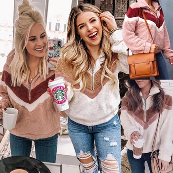 

Zipper Up Stand Collar hoodies Women Pullovers Autumn Winter Warm Plush Loose Soft Long Sleeve Female Coat Jacket Sweatshirts