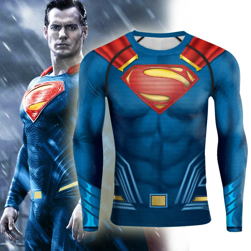Футболка с Суперменом компрессионные футболки для мужчин 3D принтом длинным