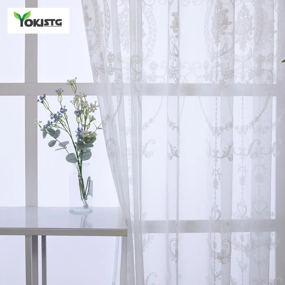 YokiSTG Embroidered Sheer Curtains For Living Room Kitchen Bedroom