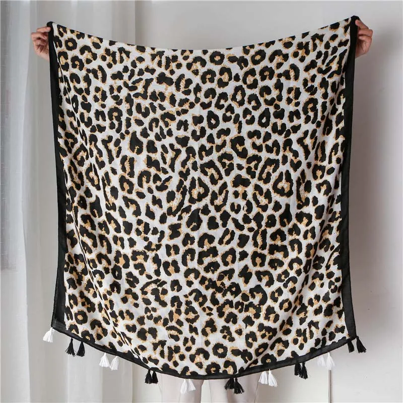 180*90 см, Модный женский шарф с леопардовым принтом, хиджаб, тонкий, хлопковый, теплый, шарфы, Большие шали и палантины, echarpe foulard femme - Цвет: white