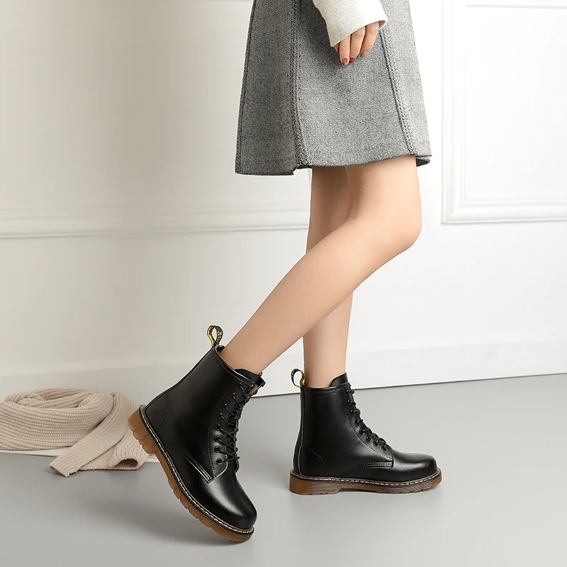 Snow Boots Winter Boot Fur Warm Comfortable Ankle Boots for Women Martin Boots Genuine Leather Shoes Flat Casual Booties
