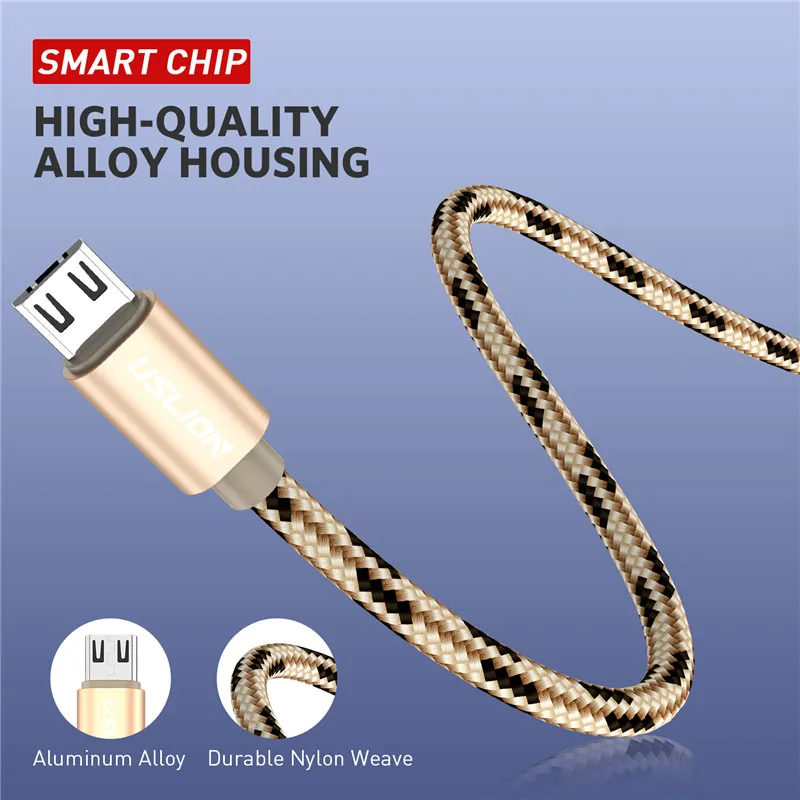 USLION 2.4A Micro USB кабель для samsung Xiaomi huawei Быстрая зарядка зарядное устройство кабель синхронизации данных Microusb Andriod кабели для мобильных телефонов