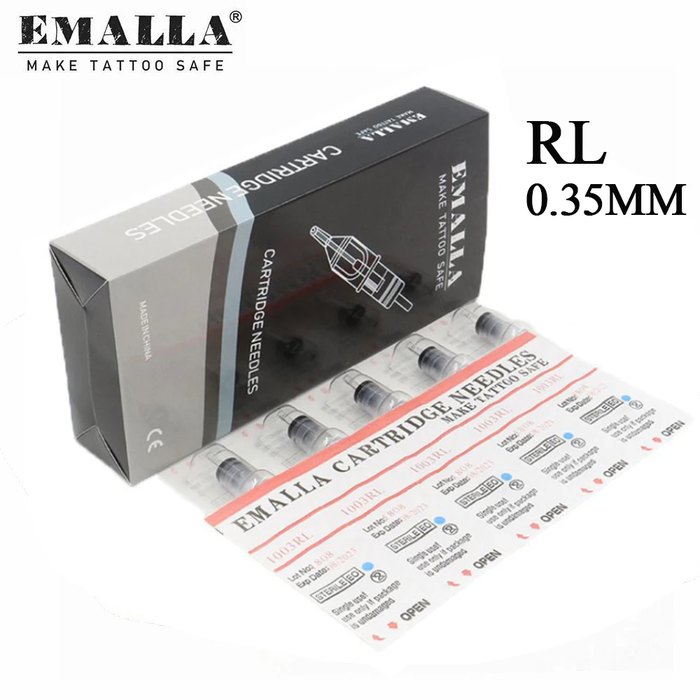 

EMALLA 20PCS/Box 0.35MM RL Tattoo Cartridge Needles Round Liner Cartridge Needle Tattoo Permanent Makeup Machine Gun Supplies