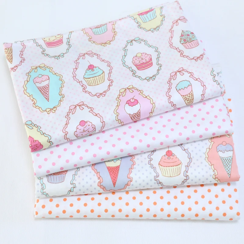 Хлопковая ткань в горошек с рисунком мороженого для изготовления платьев, подушек, одеял для шитья, простыней для детей, Текстиль