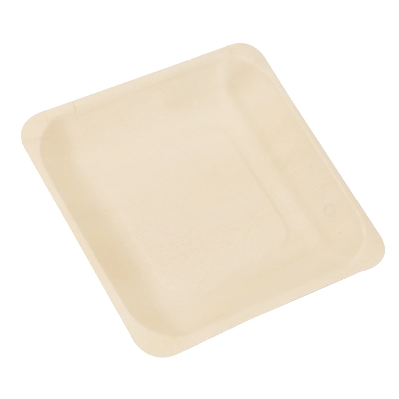 

150Pcs Disposable Square Wooden Plates Portable Tableware for Birthday Party Wedding Restaurant Picnic Barbecue 140X140mm