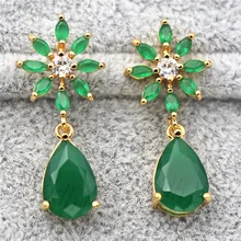 Новые серьги-гвоздики с цветами солнца для женщин серьги в форме капель с зеленый циркониевый роскошный аксессуары для ювелирных украшений