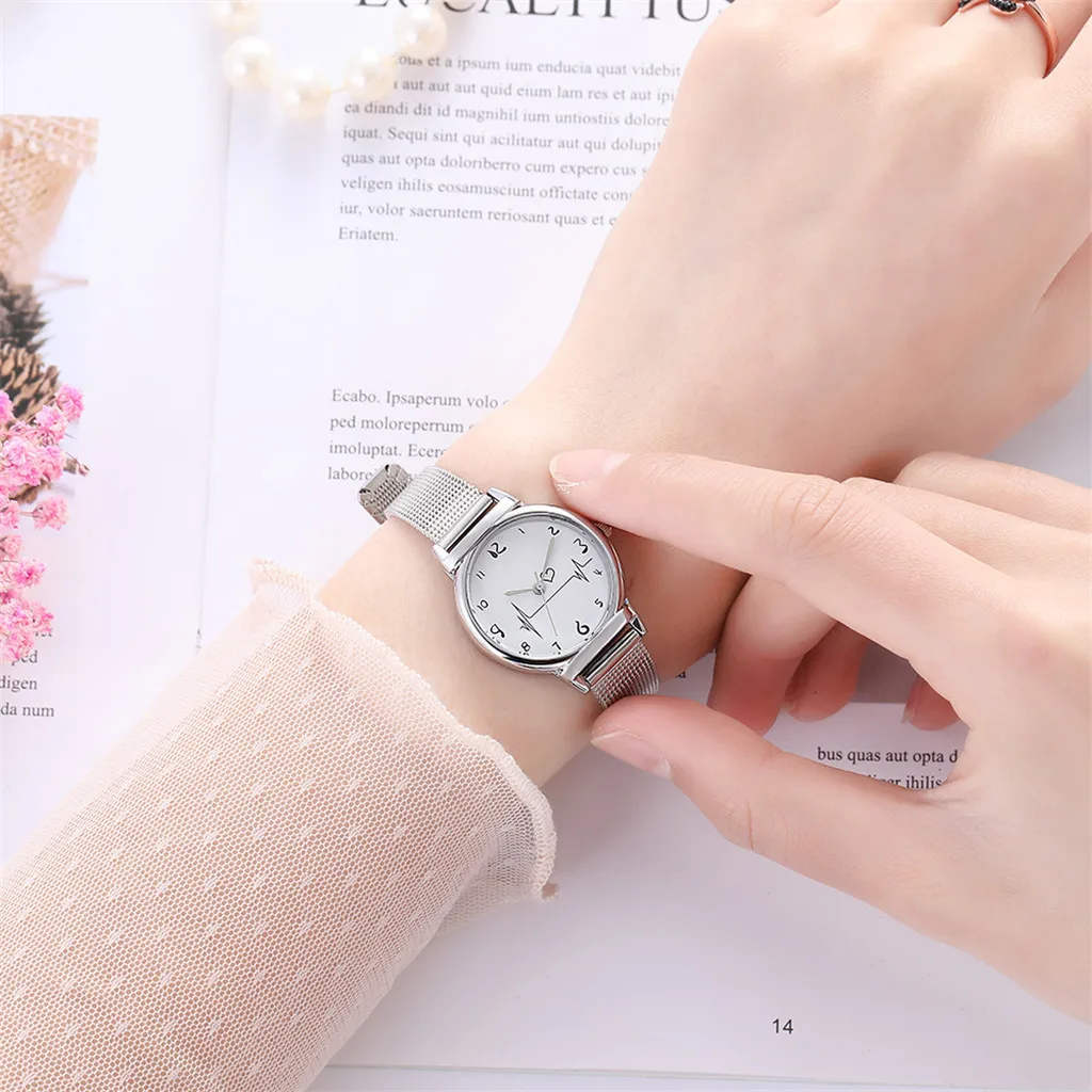 

Women's Watches Simple Mesh Belt Watch Female Heart Scale With Alloy Bands Simple Sport Quartz Watch Relogio feminino W2