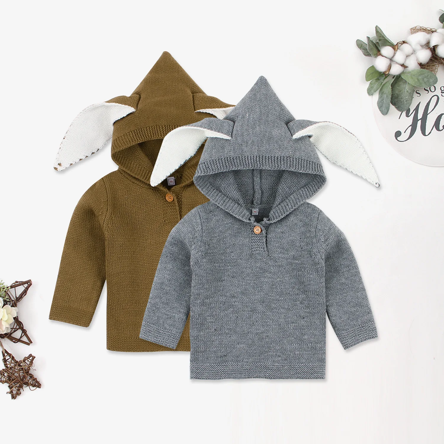 

Spring Sweater for Baby Girls Knitted Jackets Cute 3D Rabbit Ear Newborn Boys Cardigans Coats Long Sleeve Children Knitwear Tops