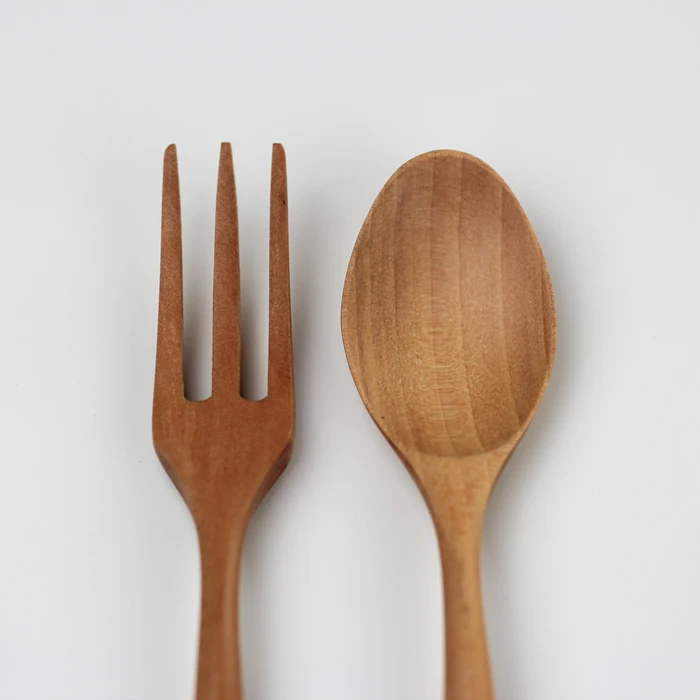 

Wood spoon fork solid wood fork wooden spoon wooden cutlery Fork Spoon Set spoon student set