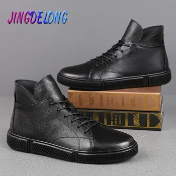 

2020 Autumn Winter Men's Boots Thick Plush Warm Upgrade Men's Ankle Boots Quality Male Casual Motorcycle Boots Waterproof Shoes