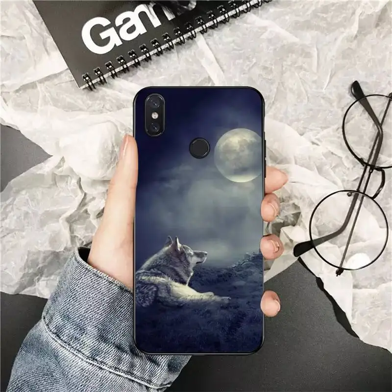 xiaomi leather case glass Yinuoda Moon roaring wolf TPU black Phone Case Cover Hull for Xiaomi Redmi 5plus 5A 6 6A 7 7A Note 7 8 8T 8Pro cases for xiaomi blue Cases For Xiaomi