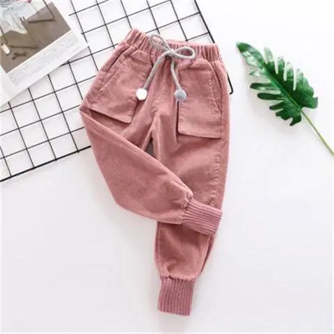 pink thin single Штаны для девочек детская осенне-зимняя одежда детские штаны вельветовые брюки для девочек штаны для маленьких мальчиков ростом от 90 до 150 см теплый плотный флис - Цвет: pink thin single