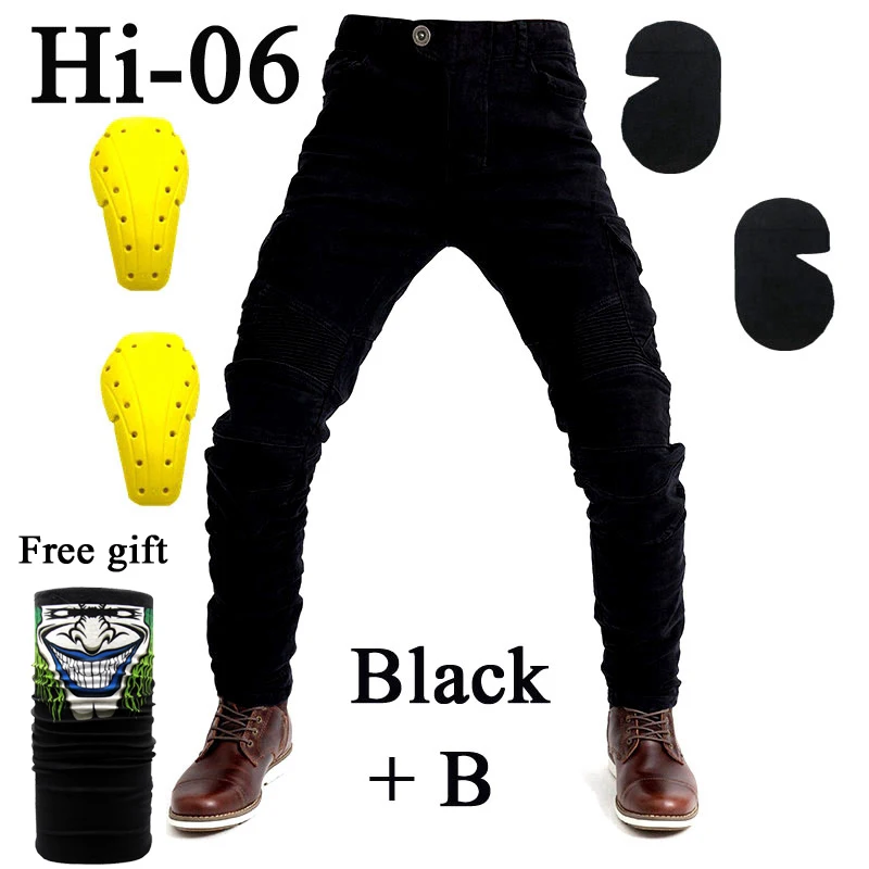 Высокое качество с подкладкой! Штаны для езды на мотоцикле, штаны для езды на велосипеде, рыцарские штаны, внедорожные брюки, 719 синие дышащие мотоциклетные джинсы - Цвет: Hi-06 Black B