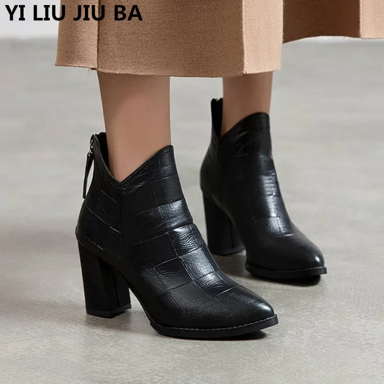 

women Casual winter ankle Boots shoes women Pointed Toe high heels warm derss Snow Boots Boots mujer zapatos plus size34-40 G316
