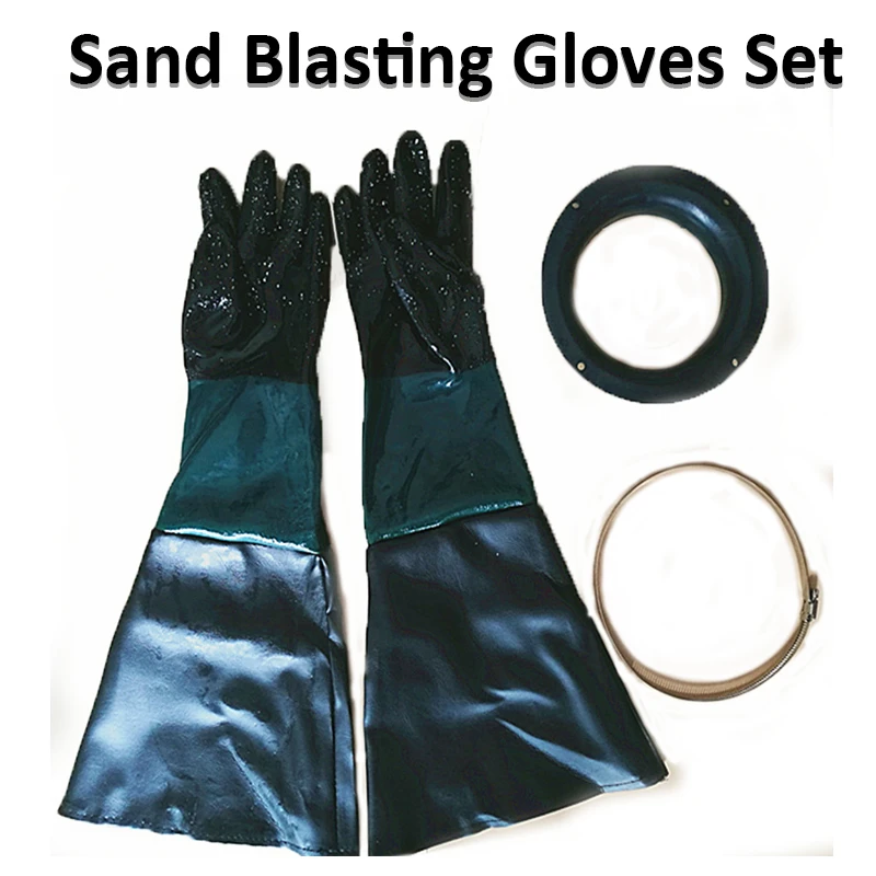 1Pair 60cm PVC Gloves with Holder Sand Blasting Gloves Protection Gloves