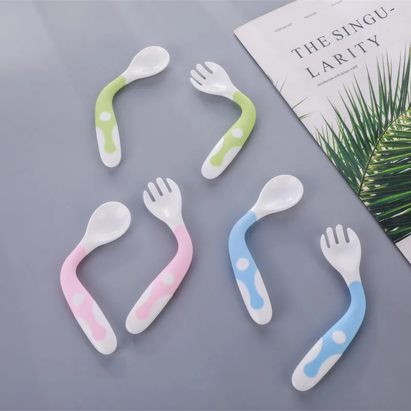 

Shilly Spoon Baby Spoon Food Supplement Tableware-Crooked-Shilly Modeling Spoon Fork Two Pieces Boxed 9074