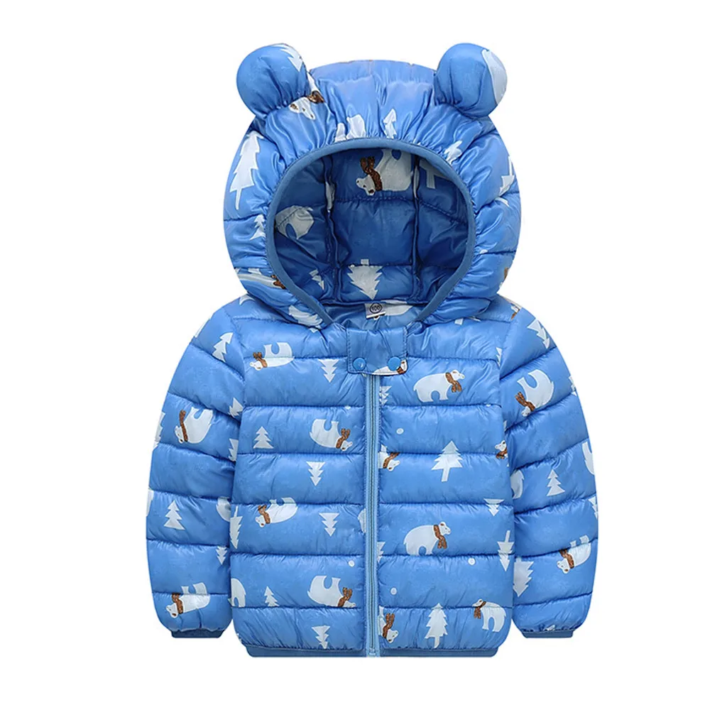 Детские Пуховые Пальто; зимняя одежда для младенцев; пальто с капюшоном для маленьких девочек и мальчиков; куртки с рисунком; осенне-зимняя теплая верхняя одежда; детская одежда