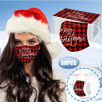

50PC Mascarilla desechable Fast delivery Adult Christmas Printed Disposable Face Mask Industrial 3Ply Ear Loop Headband маски