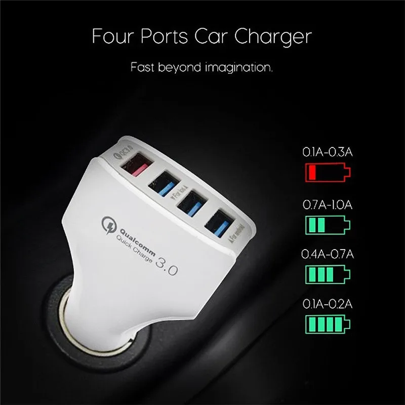 

Qualcomm Certified QC3.0 Quick Charge 4-Port USB Car Charger DC Universal Auto Power Adapter 35W for Moblie Phone Tablet iPad