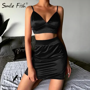 

Sexy Backless Strapless V-Neck 2020 New Bodycon Women Summer Red 2 Piece Set Clubwear Crop Top Mini Skirt Two Piece Set G1452