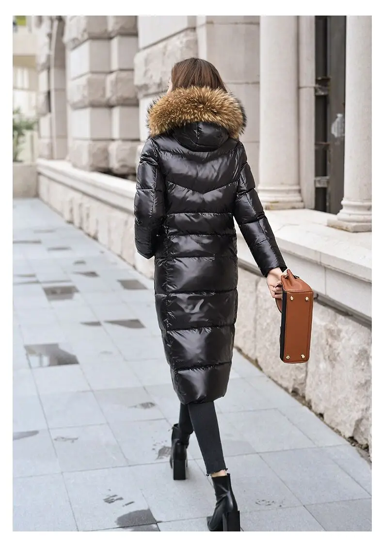 Новинка, корейский пуховик большого размера с меховым воротником, женские длинные парки, толстое теплое Свободное пальто с капюшоном, зимние куртки для женщин V1143